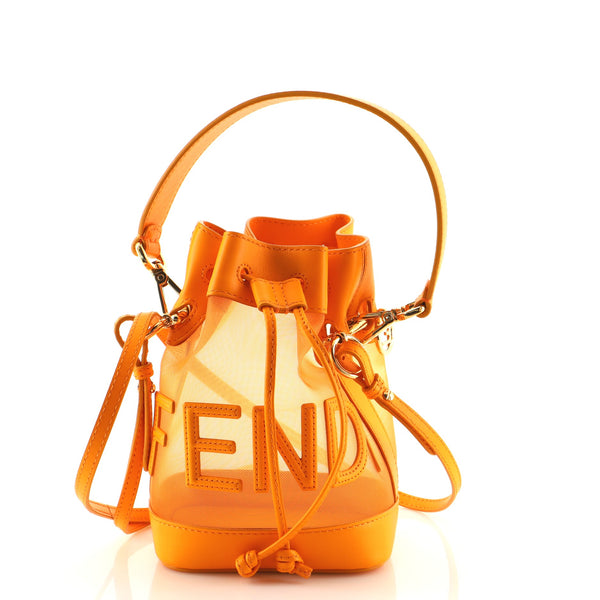 Fendi Mon Tresor Bucket Bag Mesh And Leather Mini Orange 8893817