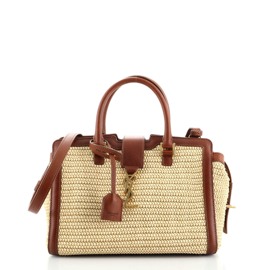 Saint Laurent Monogram Cabas Downtown Raffia with Leather Baby Brown 8893820