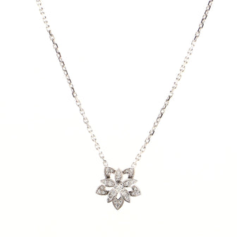 Van Cleef & Arpels Lotus Clip Pendant Necklace 18K White Gold with Pave Diamonds Mini