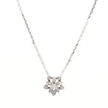 Van Cleef & Arpels Lotus Clip Pendant Necklace 18K White Gold with Pave Diamonds Mini