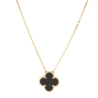 Van Cleef & Arpels Vintage Alhambra Pendant Necklace 18K Yellow Gold and Onyx