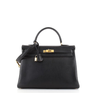Hermes Kelly Handbag Black Ardennes with Gold Hardware 35