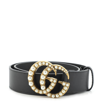 Gucci Pearly GG Marmont Belt Leather Wide