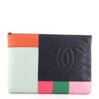 Chanel O Case Clutch Colorblock Leather Large