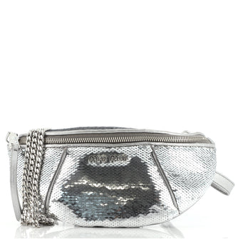 Miu Miu Convertible Zip Belt Bag Sequins and Quilted Leather Small