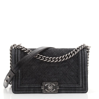 Chanel Boy Flap Bag Quilted Denim Old Medium
