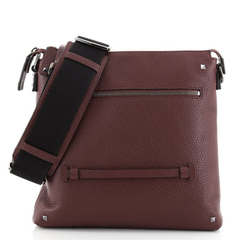 Valentino Rockstud Zip Pocket Handle Messenger Leather Medium