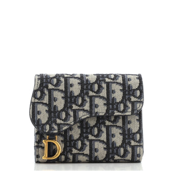 Christian Dior Saddle Flap Wallet Oblique Canvas Mini