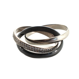 Cartier Trinity Ring 18K White Gold and Ceramic with Pave Diamonds Small