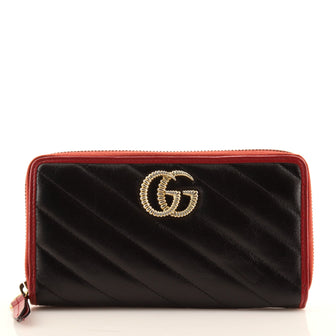 Gucci GG Marmont Zip Around Wallet Diagonal Quilted Leather