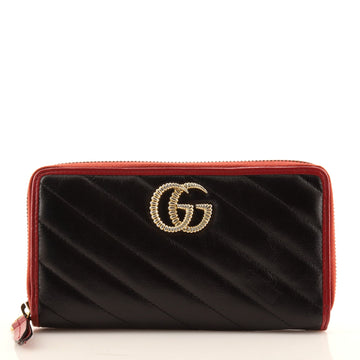 Gucci GG Marmont Zip Around Wallet Diagonal Quilted Leather
