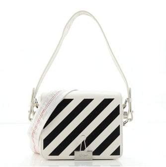 Off White Binder Clip Flap Bag Striped Leather Small