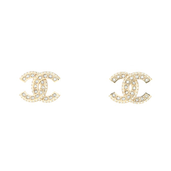 Chanel Timeless CC Stud Earrings Crystal Embellished Metal