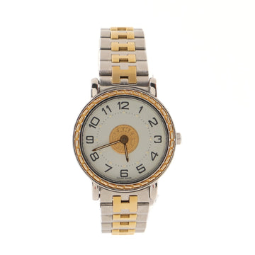 Hermes Sellier Quartz Watch Stainless Steel with Gold Plating 23