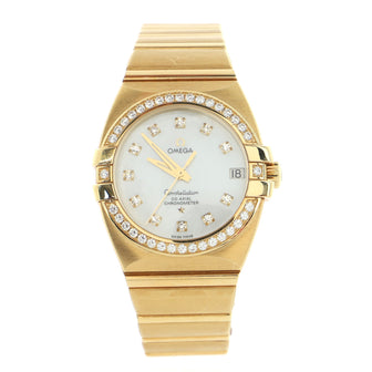 Omega Constellation Double Eagle Automatic Watch Yellow Gold with Diamond Bezel, Diamond Markers and Mother of Pearl 31