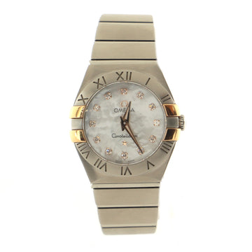 Omega Constellation Quartz Watch Stainless Steel with Rose Gold Bezel and Diamond Markers 24
