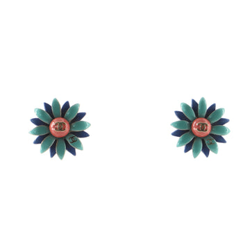 Chanel Daisy Stud Earrings Metal and Enamel