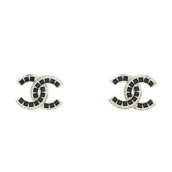 Chanel CC Stud Earrings Crystal Embellished Metal