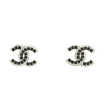 Chanel CC Stud Earrings Crystal Embellished Metal