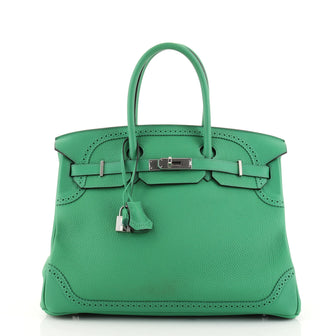 Hermes Birkin Ghillies Handbag Green Togo and Swift with Palladium Hardware 35