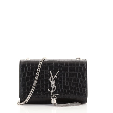 Saint Laurent Classic Monogram Tassel Crossbody Bag Crocodile Embossed Leather Small