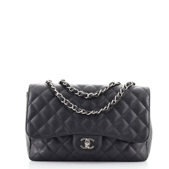 Chanel Vintage Classic Single Flap Bag Quilted Caviar Jumbo