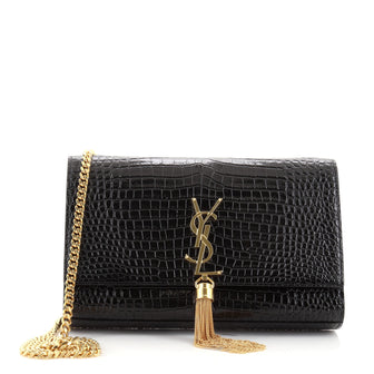 Saint Laurent Classic Monogram Tassel Crossbody Bag Crocodile Embossed Leather Medium