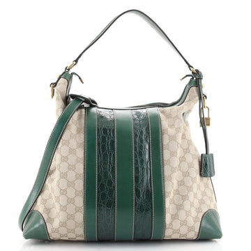 Gucci Secret Hobo GG Canvas with Crocodile Medium