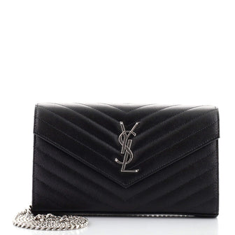 Saint Laurent Classic Monogram Wallet on Chain Matelasse Chevron Leather Medium