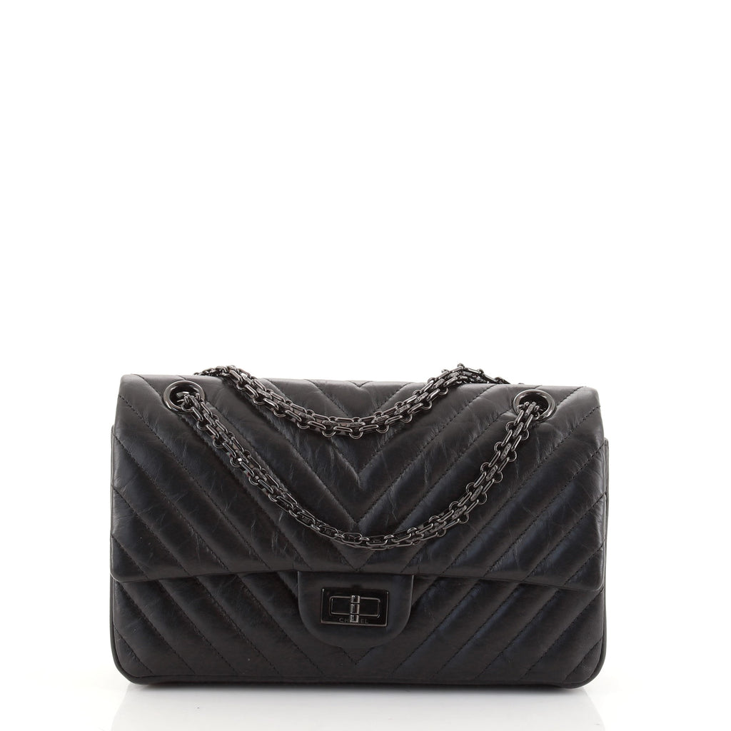 Chanel So Black Reissue 2.55 Flap Bag Chevron Aged Calfskin 225 Black 895563