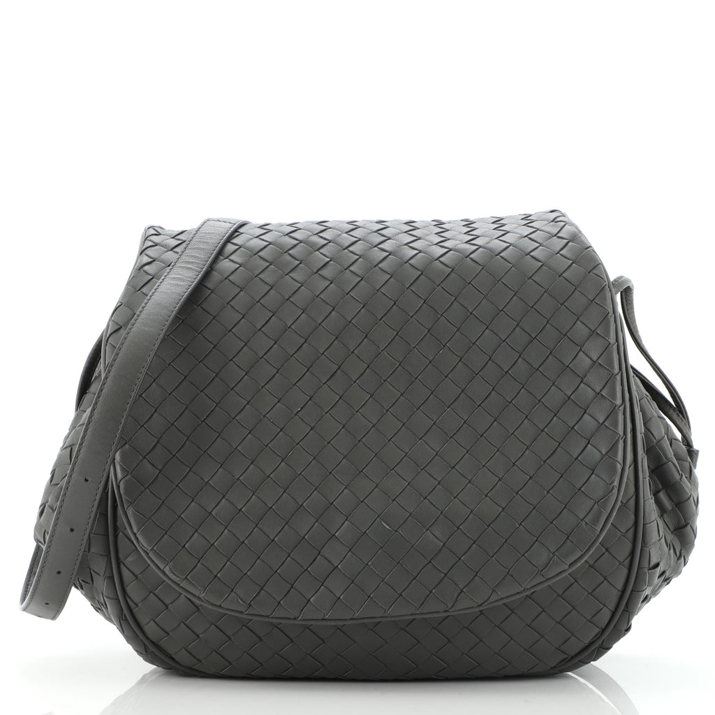 Bottega Veneta Intrecciato Nappa Gray Medium Double Zip Messenger Bag Purse  (A5)