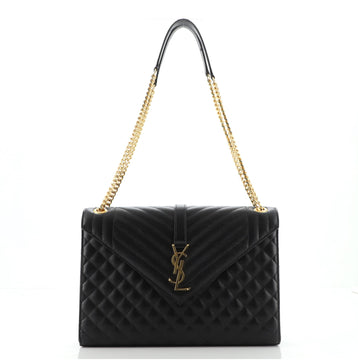 Saint Laurent Classic Monogram Envelope Satchel Quilted Leather Large