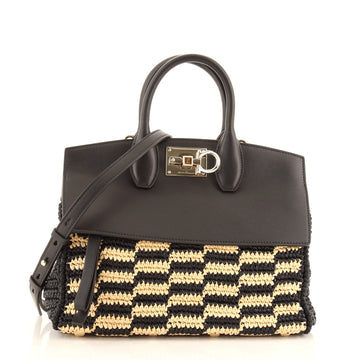 Salvatore Ferragamo Studio Satchel Woven Raffia and Leather Small