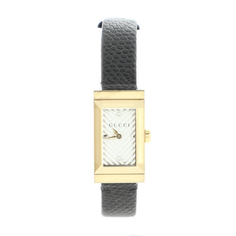 Gucci G-Frame Rectangular Quartz Watch Metal with Leather 14