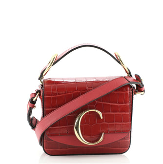 Chloe C Flap Bag Crocodile Embossed Leather Mini