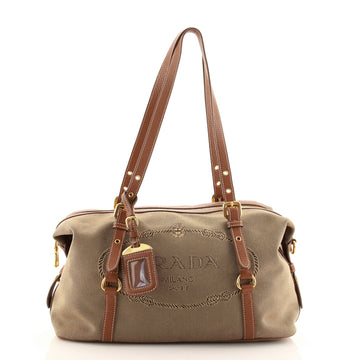 Prada Logo Bauletto Bag Canvas Medium