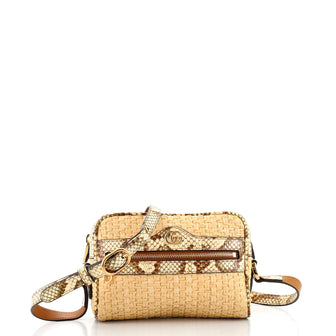 Gucci Ophidia Shoulder Bag Raffia with Snakeskin Mini