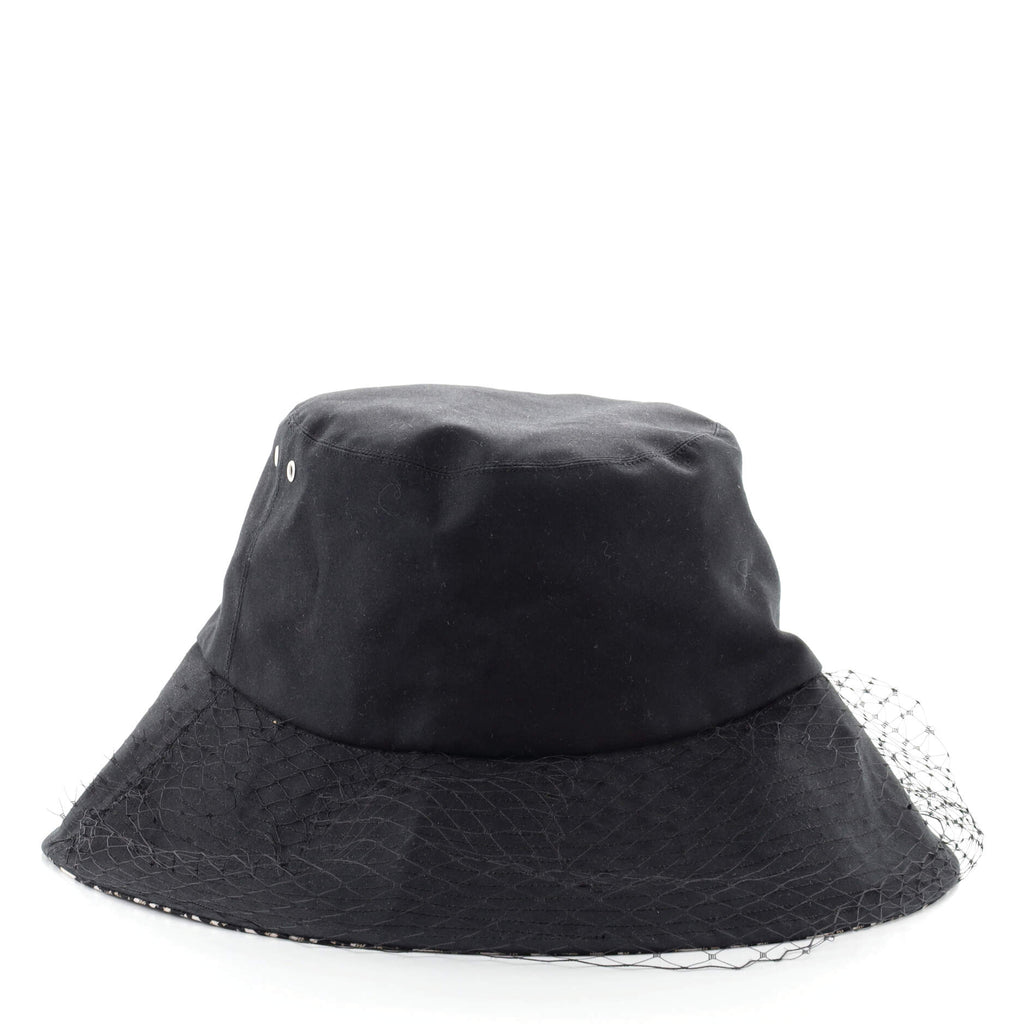 Teddy-D Large Brim Bucket Hat with Veil Black Cotton Blend