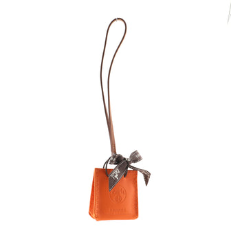 Hermes Orange Shopping Bag Charm Milo Lambskin and Swift