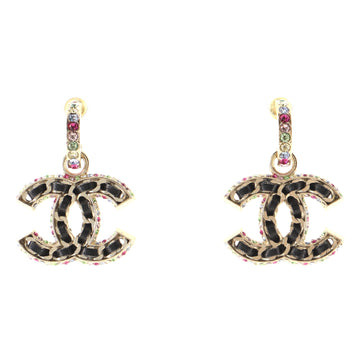 Chanel CC Chain Dangle Earrings Metal with Crystals and Leather