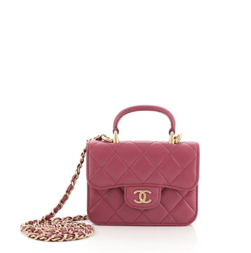 Chanel Top Handle Flap Coin Purse with Chain Quilted Lambskin