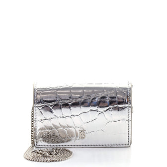 Burberry Jessie Chain Card Case Crocodile Embossed Leather