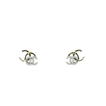 Chanel Double CC Stud Earrings Crystal Embellished Metal