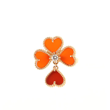 Van Cleef & Arpels Sweet Alhambra Effeuillage Ring 18K Rose Gold with Carnelian and Diamond