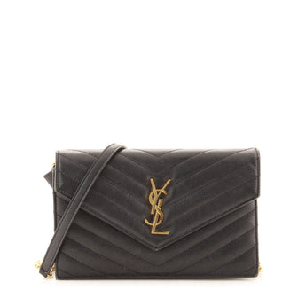 Saint Laurent Classic Monogram Wallet on Chain Matelasse Chevron Leather Small