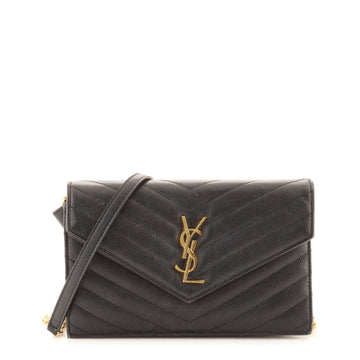 Saint Laurent Classic Monogram Wallet on Chain Matelasse Chevron Leather Small