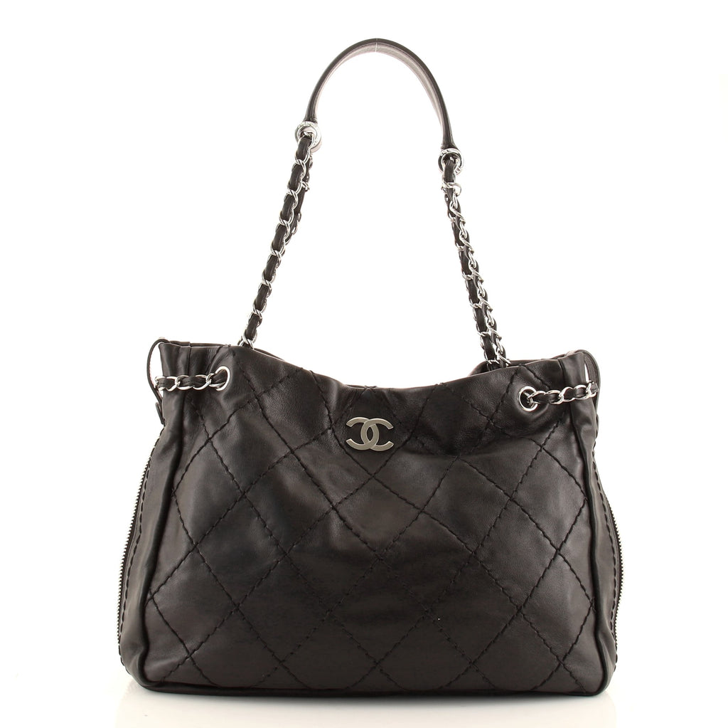 Chanel Black Quilted Caviar Leather Zip Around Tote Bag with Silver, Lot  #58546