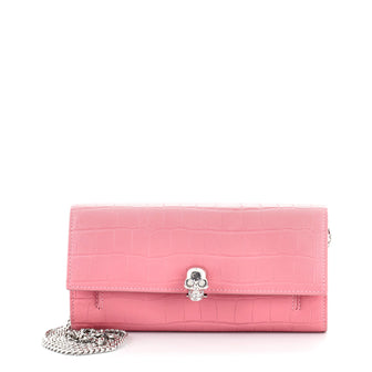 Alexander McQueen Skull Wallet on Chain Crocodile Embossed Leather Small