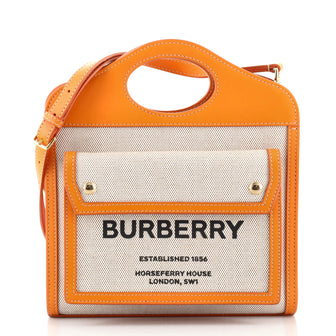 Burberry Logo Pocket Tote Canvas with Leather Mini