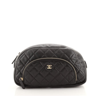 Chanel Front Pocket Cosmetic Pouch Quilted Caviar Small